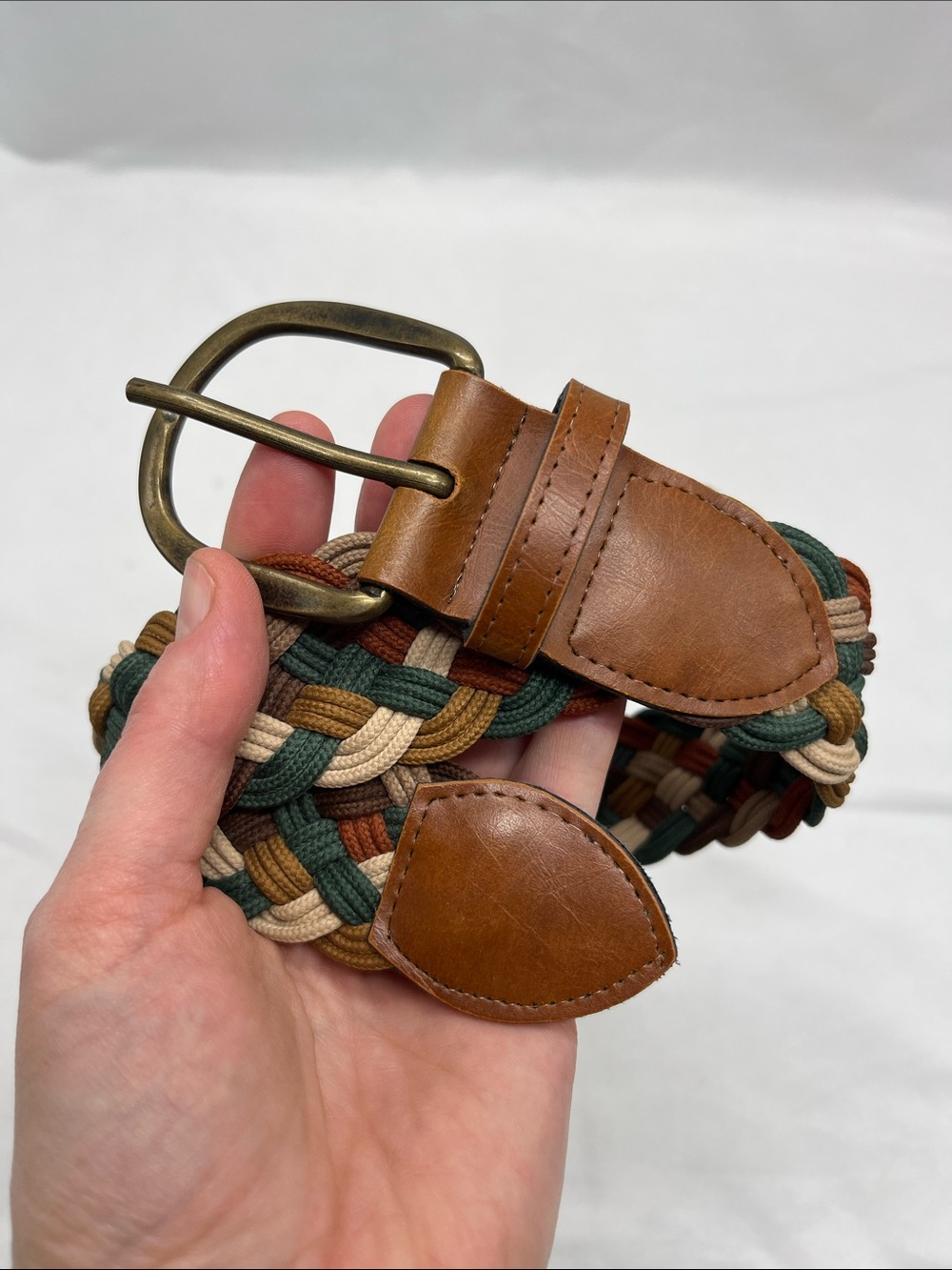 Brown and Green Braided Woven Women's Belt